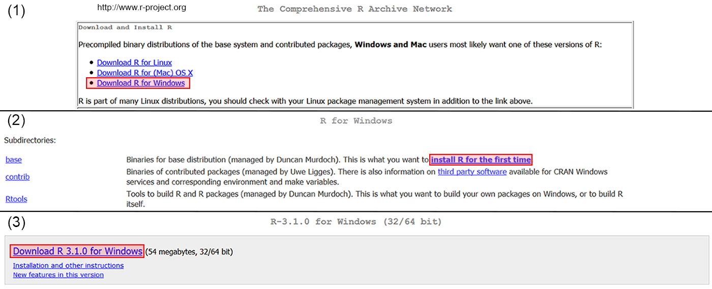 Method for installing **R** for Windows for the first time.