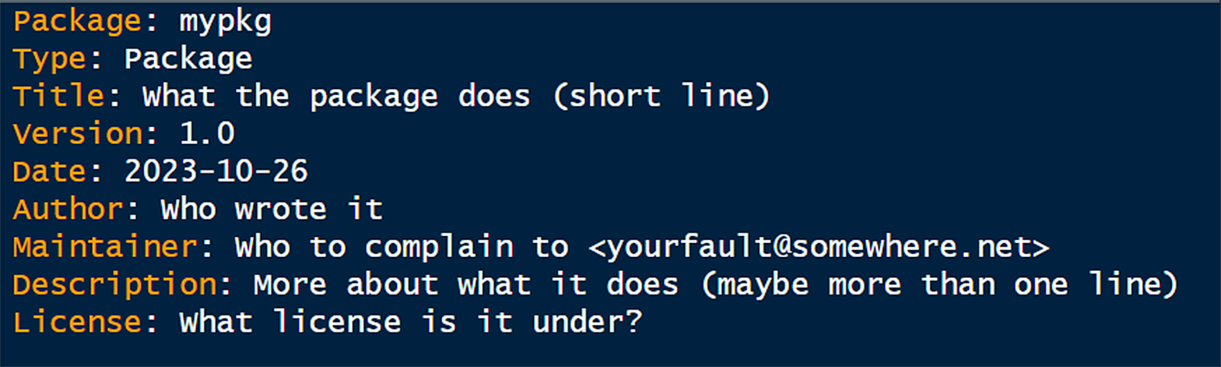 `DESCRIPTION` file of the toy *mypkg* package.