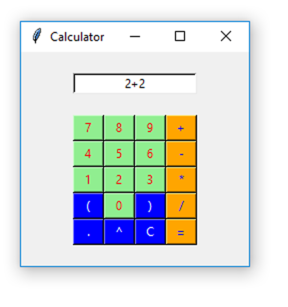 A Tcl/Tk calculator GUI generated using the **R** package *tcltk*.