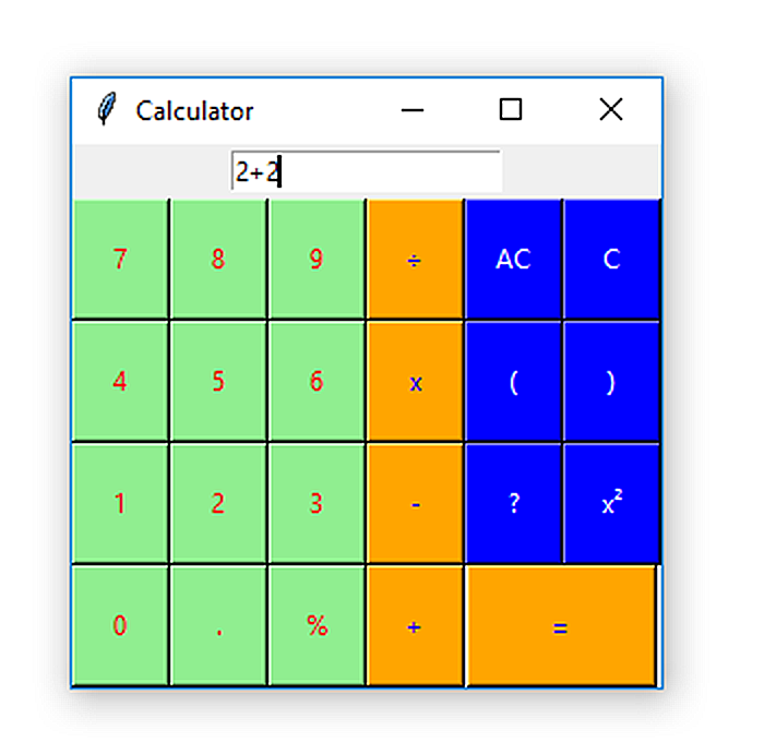 A Tcl/Tk calculator GUI generated using Python code via the Python binding library *tkinter*. Code follows a Python demo at the the [geeksforgeeks](https://www.geeksforgeeks.org/python-simple-calculator-using-tkinter/) website.