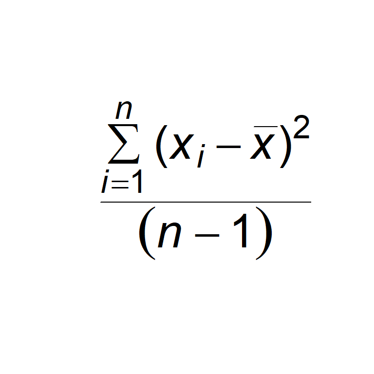 Empty plot with formula for the sample variance overlain.  Type `?plotmath` for more information.